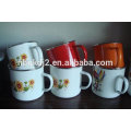 taza y taza de esmalte con mango de borde de rollo y borde de acero inoxidable